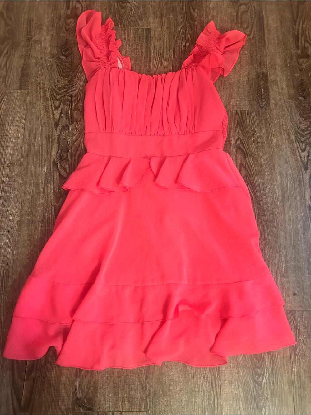 Hot Pink Ruffle Mini Dress – Smocked Bodice & Flutter Sleeves
